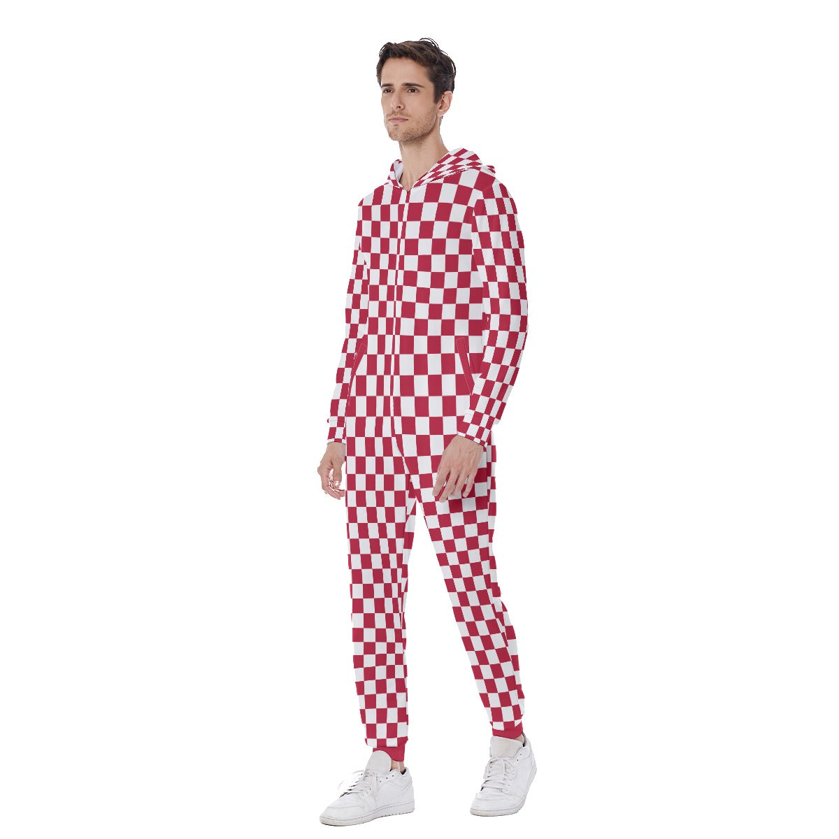 Checkerboard Men's Hooded Jumpsuit