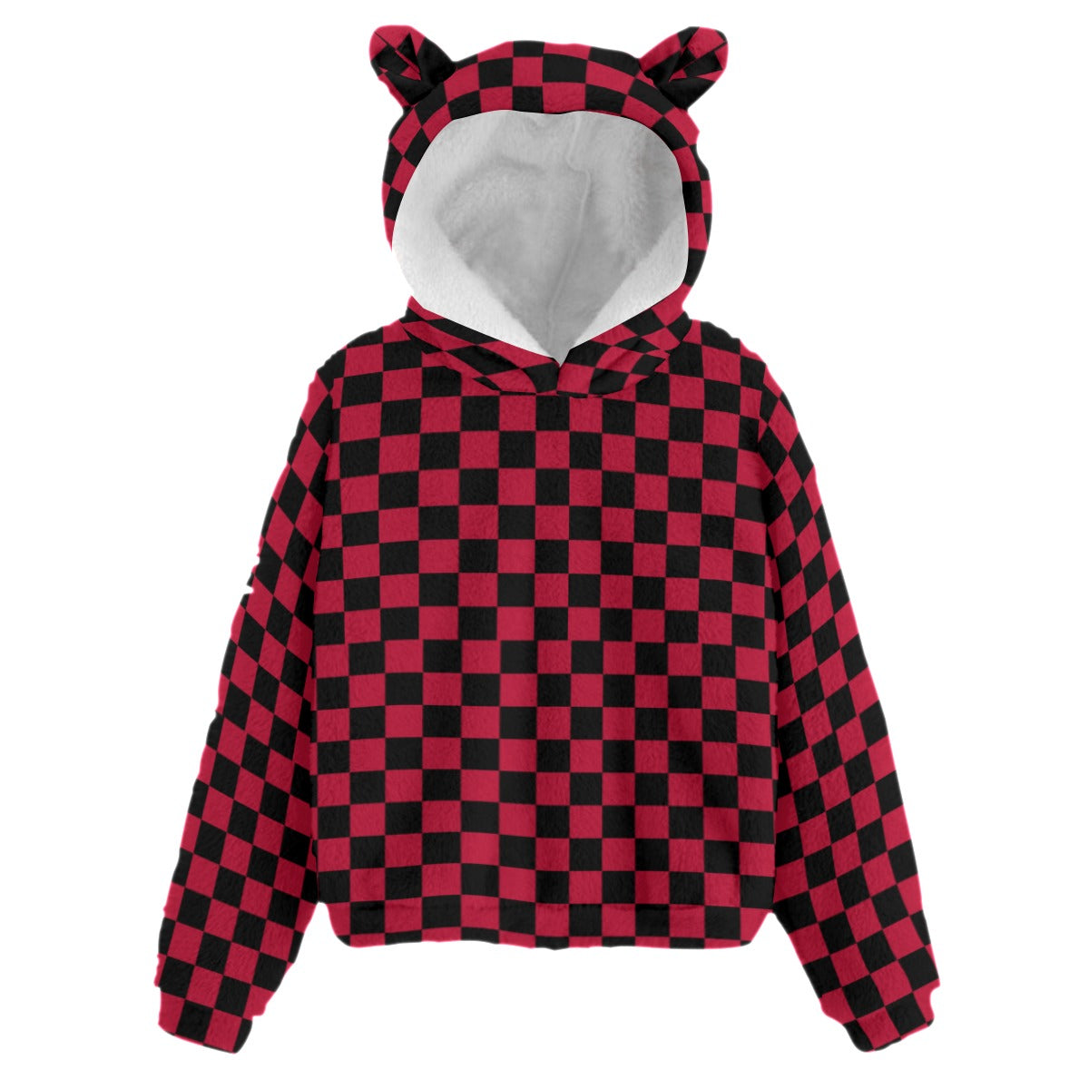 Kid’s Checkerboard Borg Fleece Sweatshirt With Ears