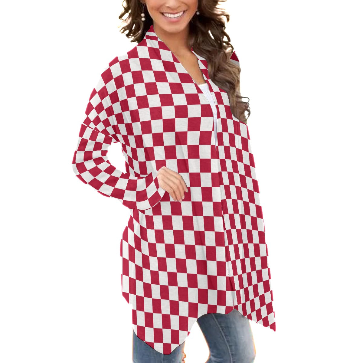 Checkerboard Women's Cardigan With Long Sleeve