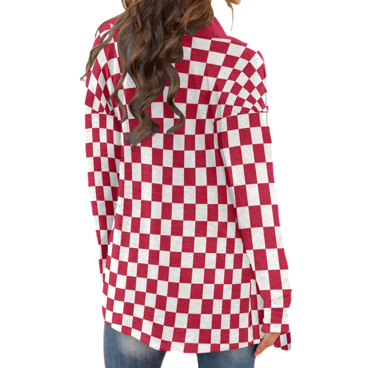 Checkerboard Women's Cardigan With Long Sleeve