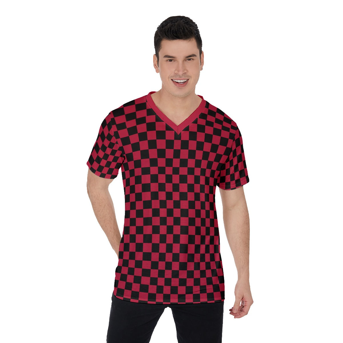 Checkerboard V-Neck T-Shirt