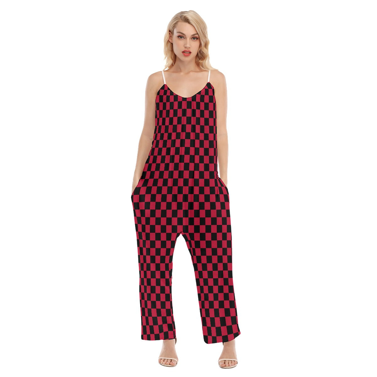 Checkerboard Women's Loose Cami Jumpsuit