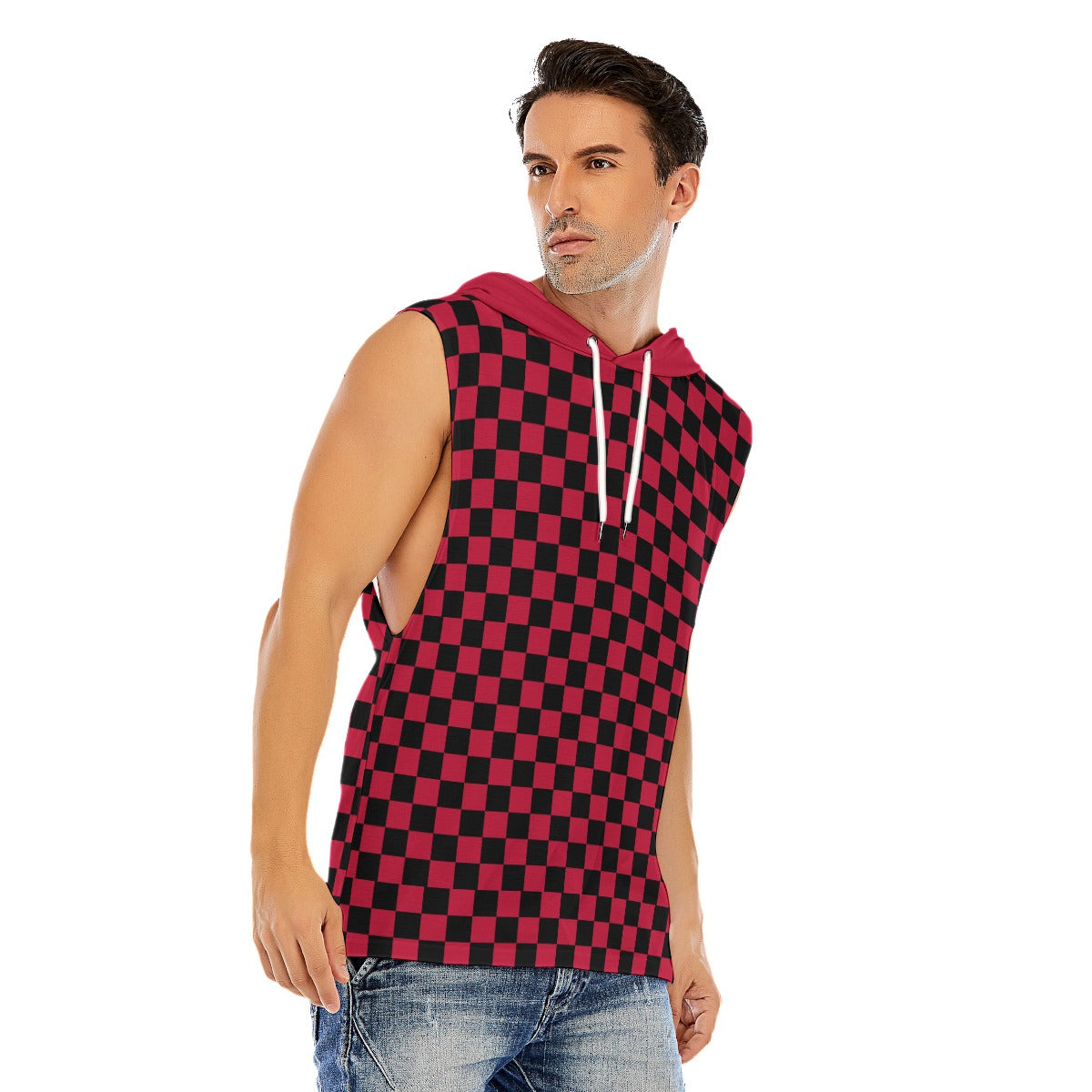 Checkerboard Men’s Sleeveless Pullover Hoodie