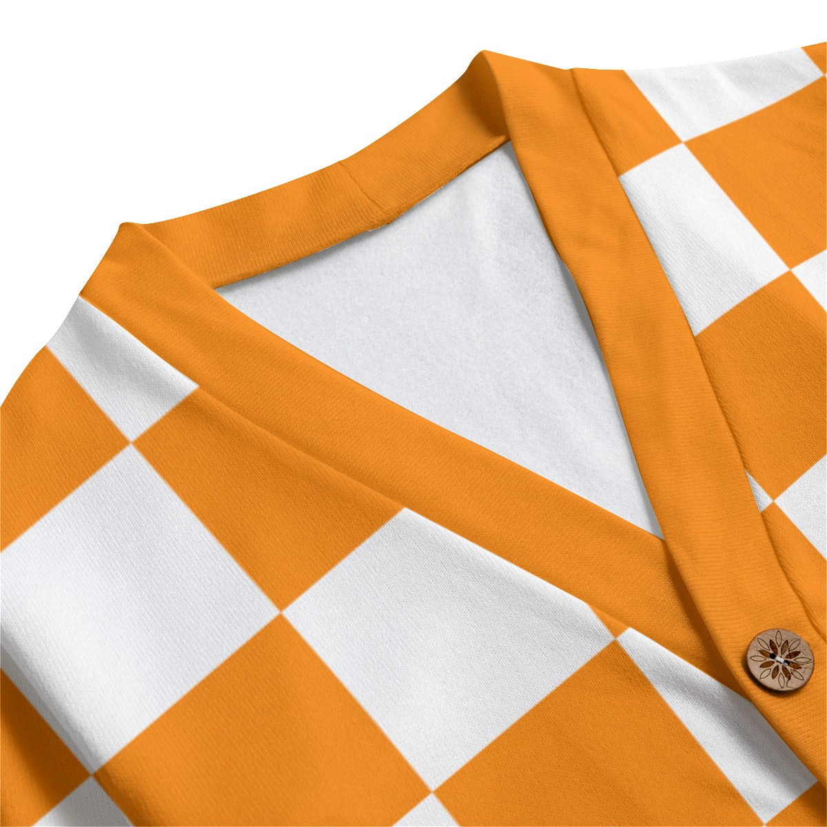 Checkerboard Unisex V-neck Knitted Fleece Cardigan