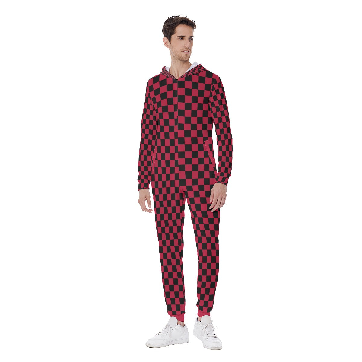 Checkerboard Men's Hooded Jumpsuit