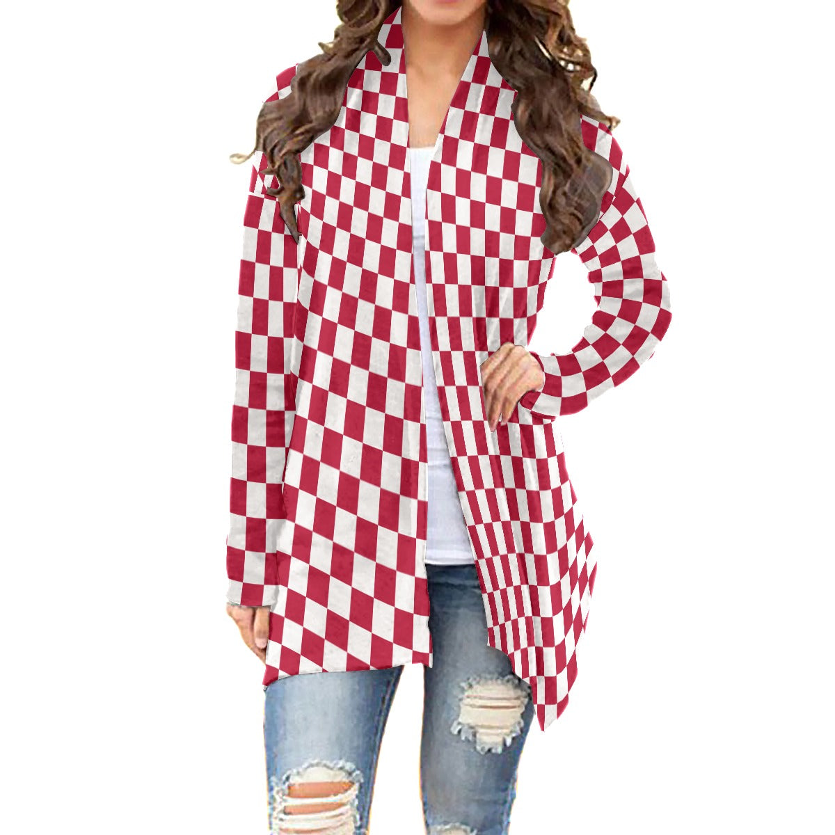 Checkerboard Women's Cardigan With Long Sleeve