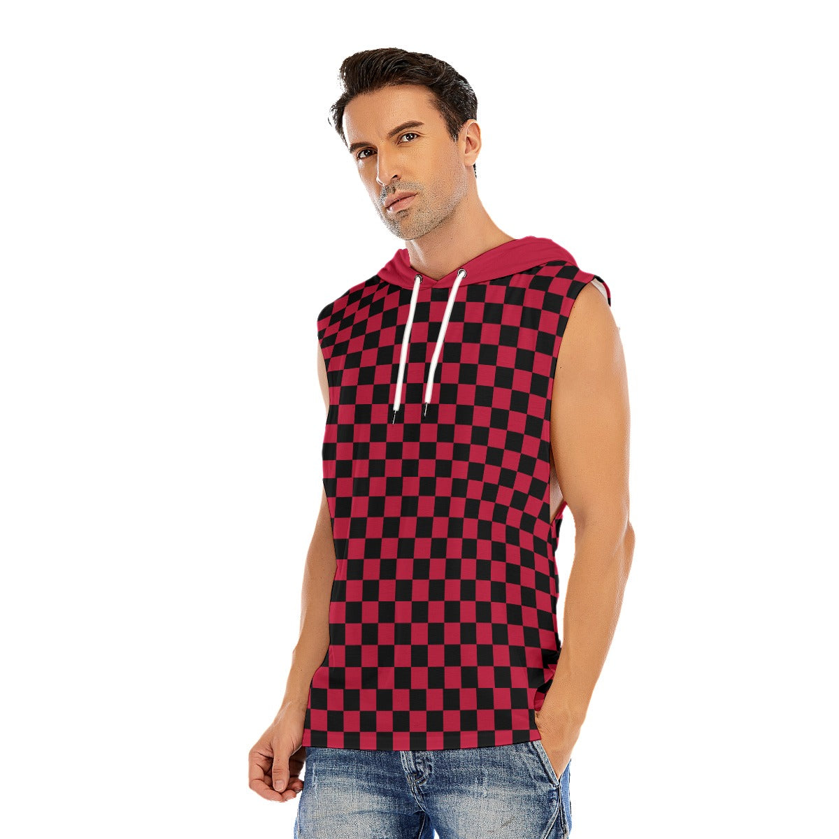Checkerboard Men’s Sleeveless Pullover Hoodie