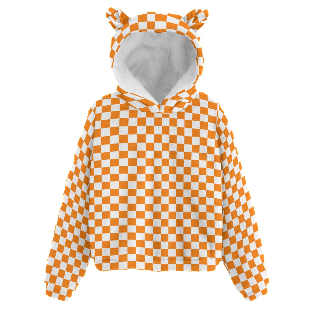 Kid’s Unisex Checkerboard Borg Fleece Sweatshirt With Ears