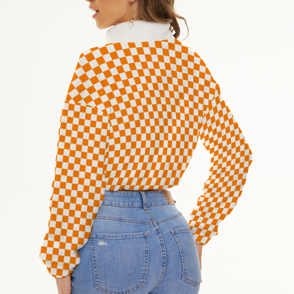 Orange Checkered Short Flannel Shirt Jacket