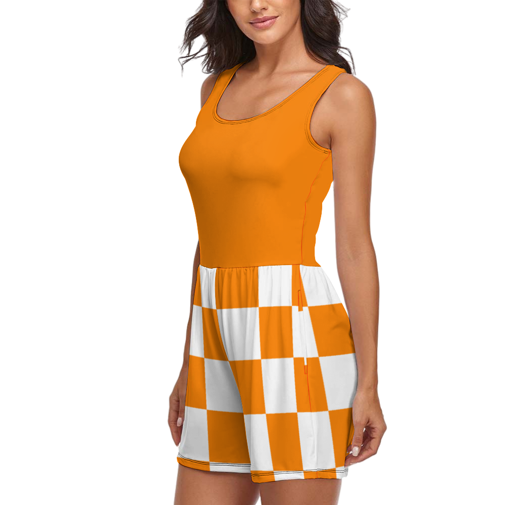 Checkerboard Women's Sleeveless Short Jumpsuit