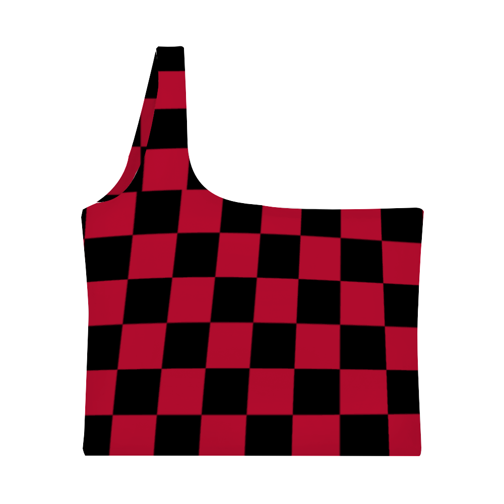 Checkerboard One Shoulder Tank Top Half Shoulder Tank