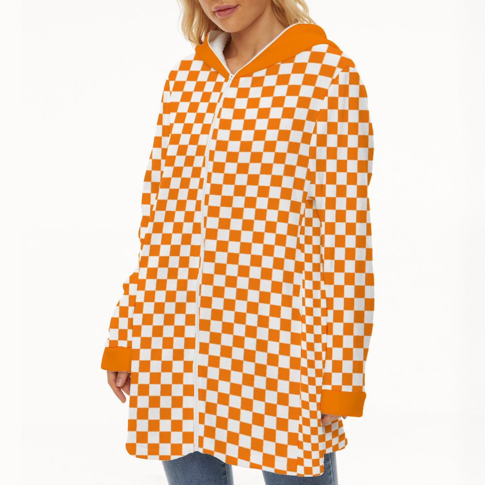 Checkerboard Ladies Long Plush Thicker Hoody Zipper hoodie jacket Flannel