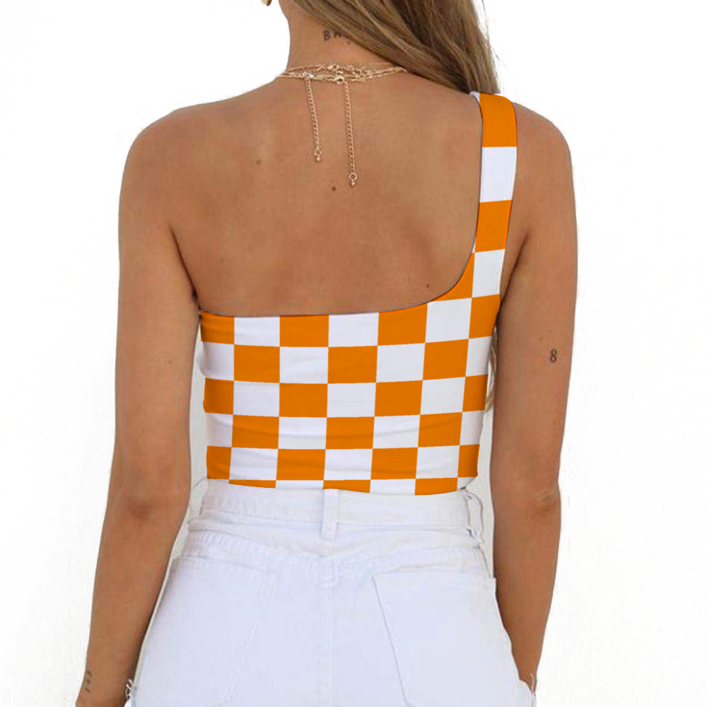 Checkerboard One Shoulder Tank Top Half Shoulder Tank