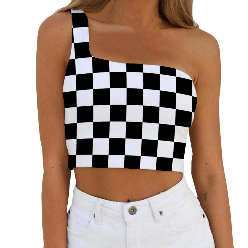 Checkerboard One Shoulder Tank Top
