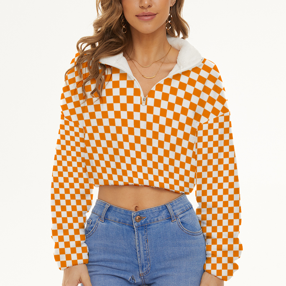 Orange Checkered Short Flannel Shirt Jacket
