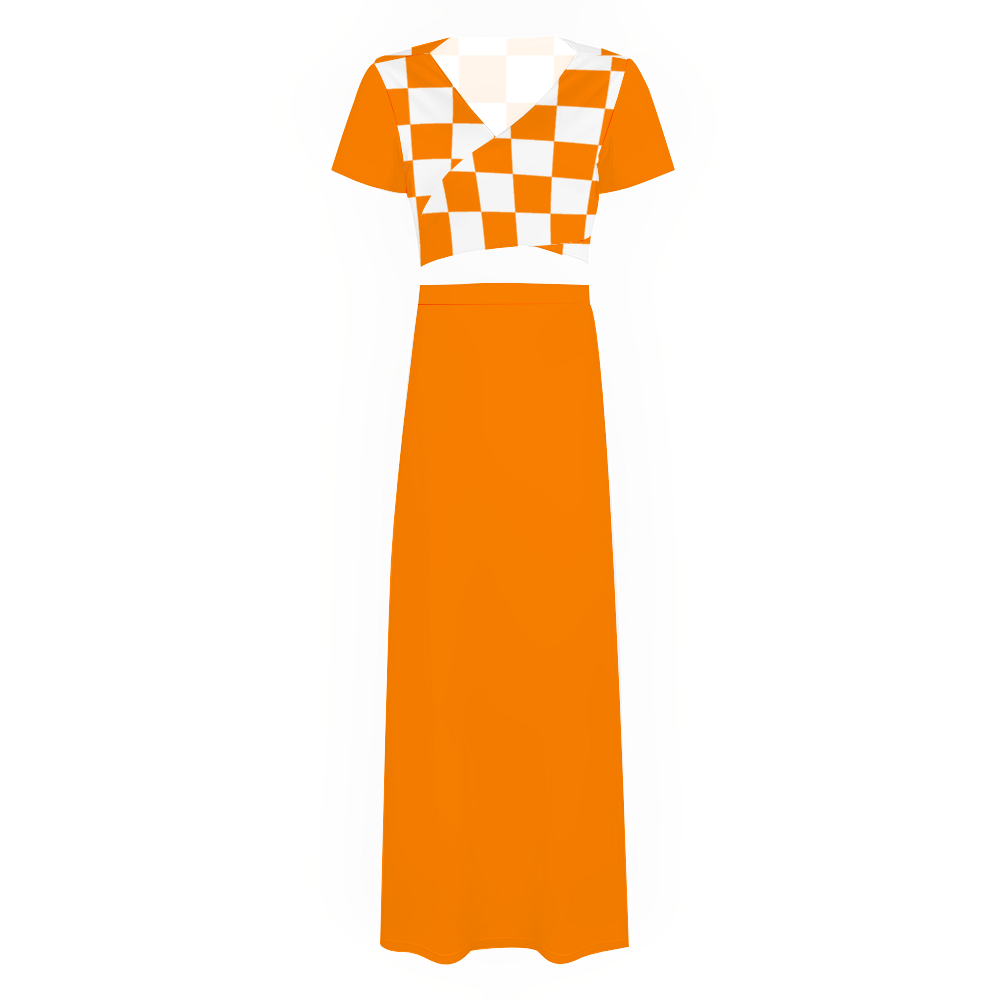 Checkerboard Women's Two Piece Outfit V-Neck Top and Long Skirt Set