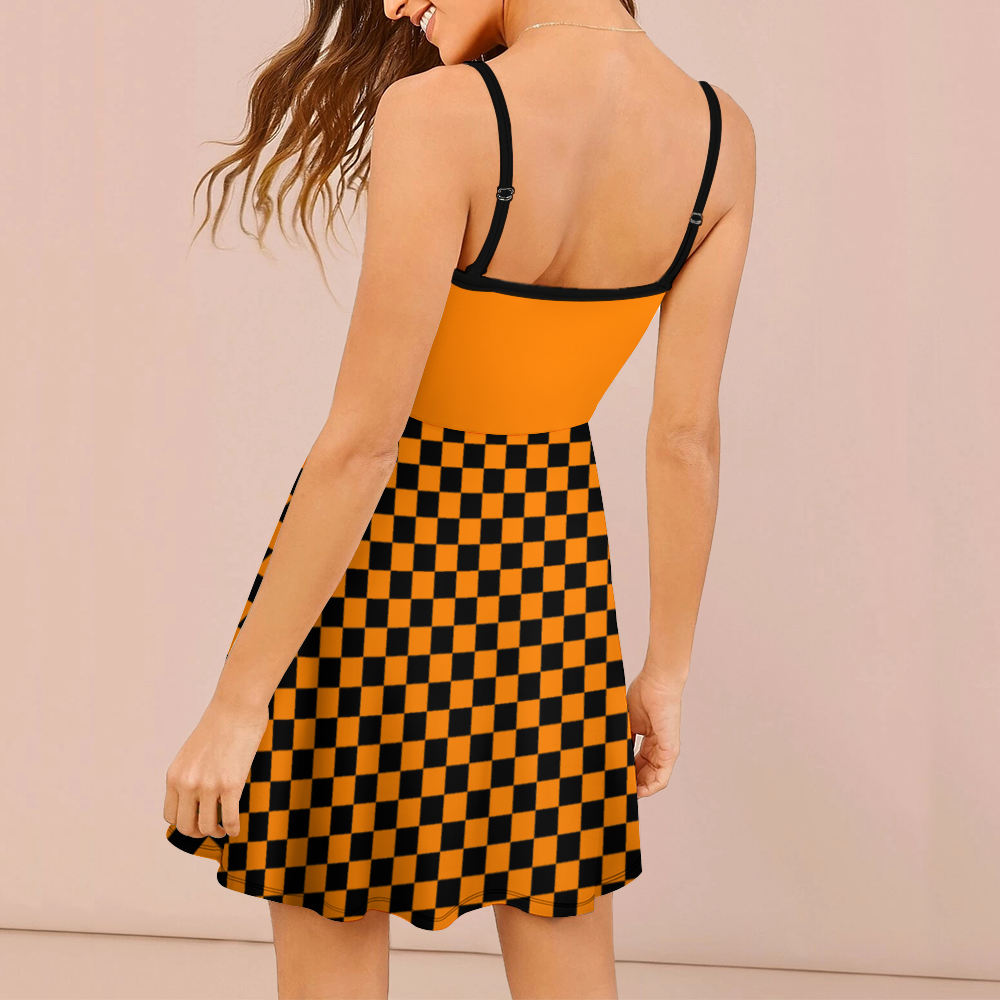 Women's Checkerboard Sling Short Dress