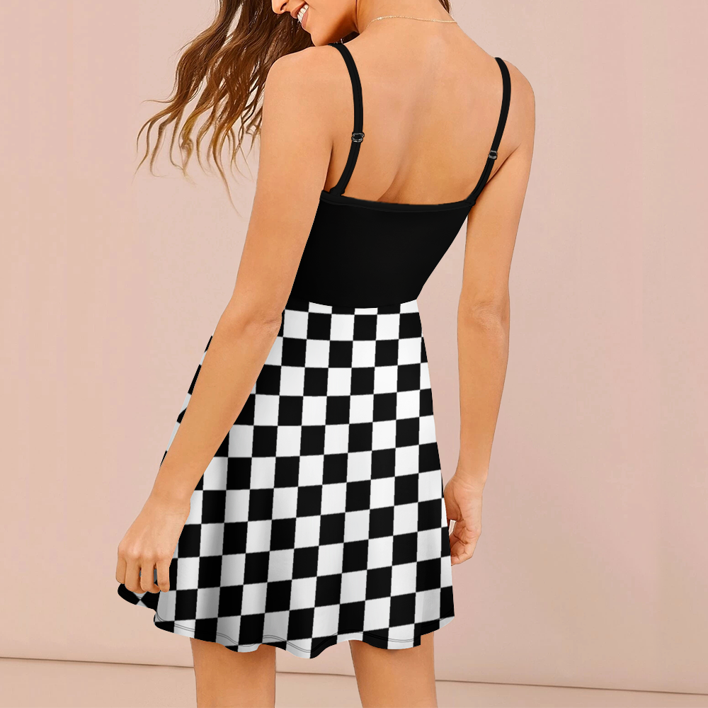 Women's Checkerboard Sling Short Dress
