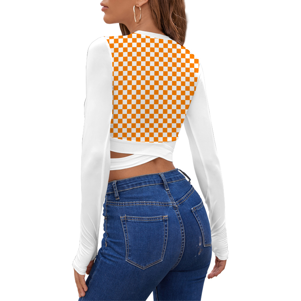 Checkerboard Long Sleeve Sports Cropped Top
