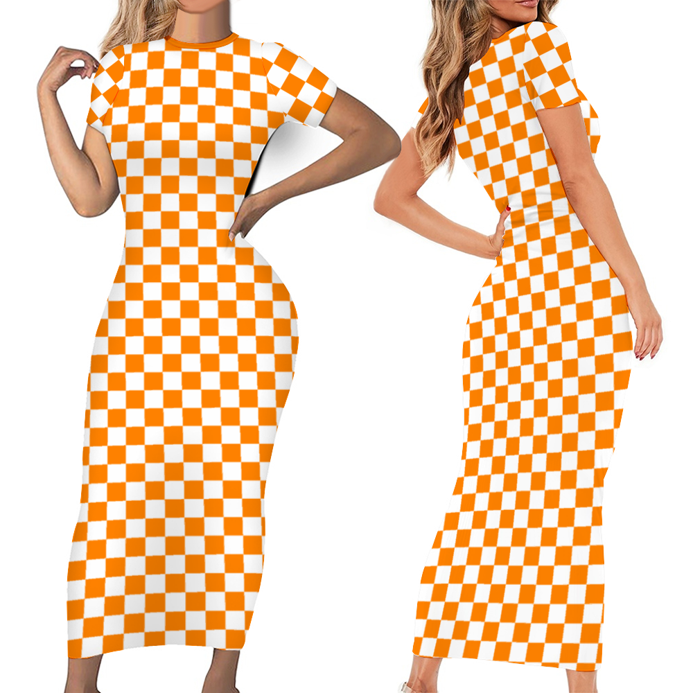 Checkerboard Short Sleeve Bodycon Pencil Dress