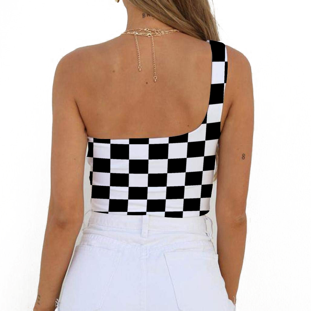 Checkerboard One Shoulder Tank Top