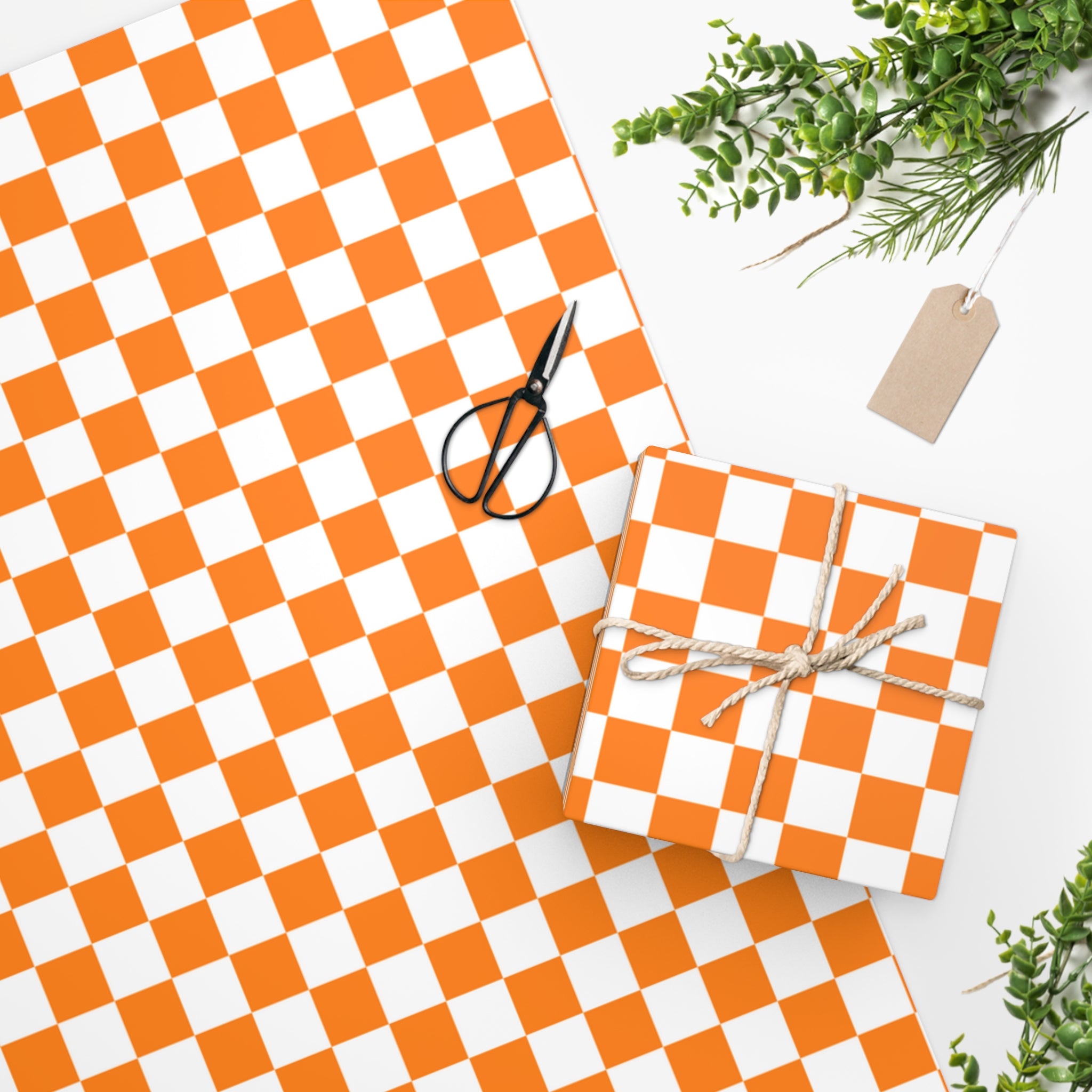 Checkerboard Orange & White Wrapping Paper