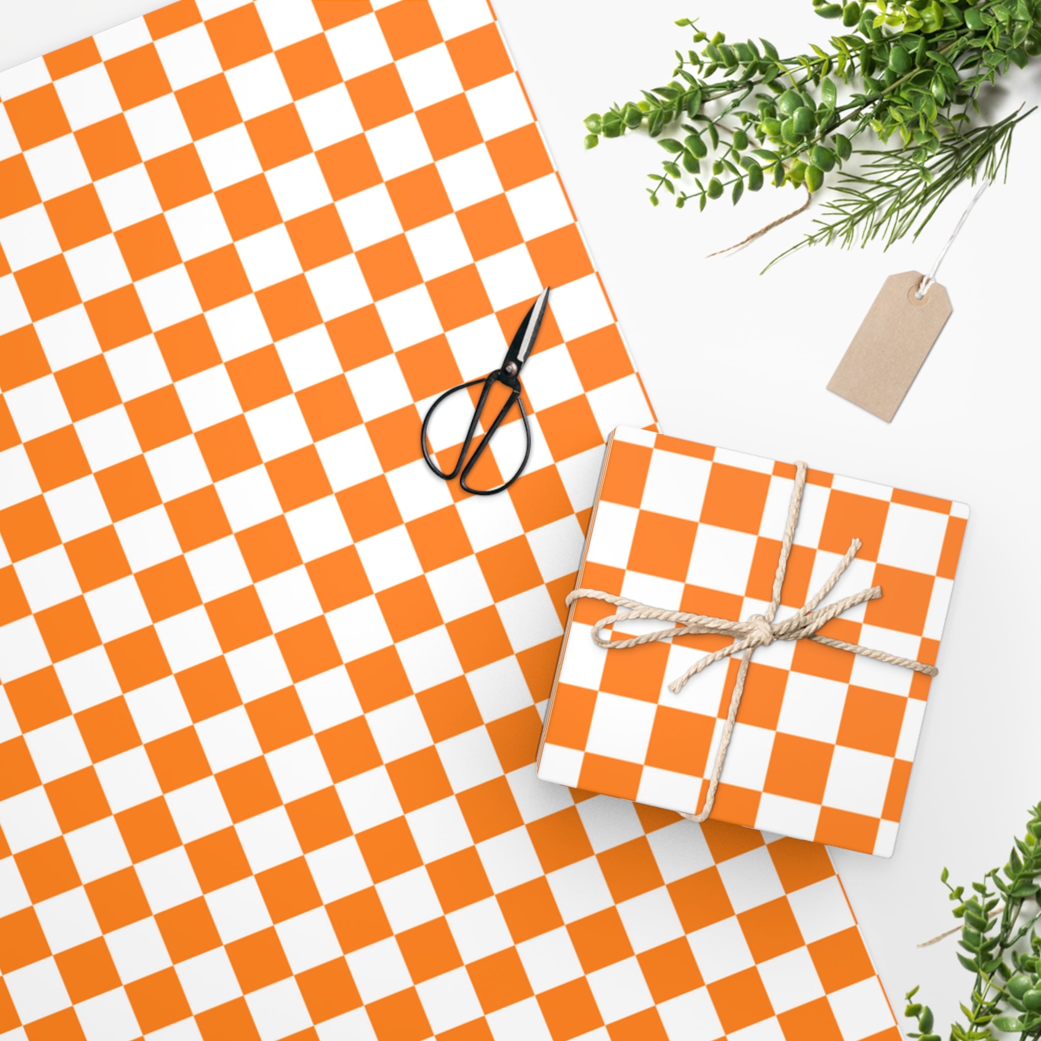 Checkerboard Orange & White Wrapping Paper