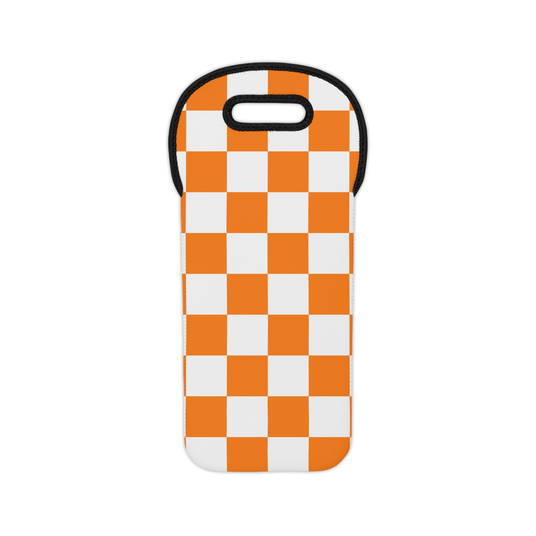 Orange & White Checkerboard Wine Tote Bag