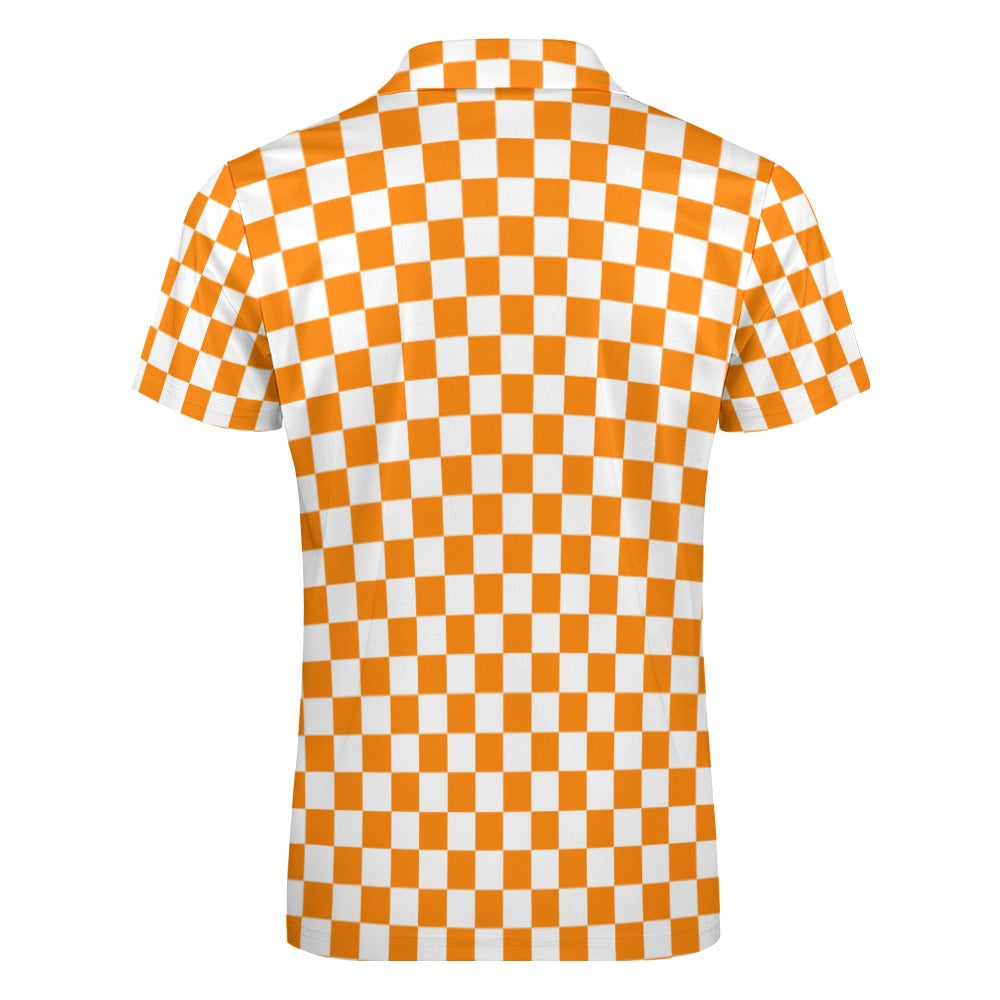 Checkerboard Short sleeve zipper polo shirt