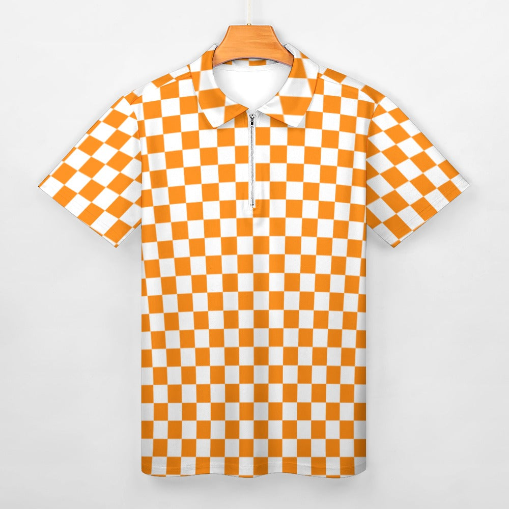 Checkerboard Short sleeve zipper polo shirt