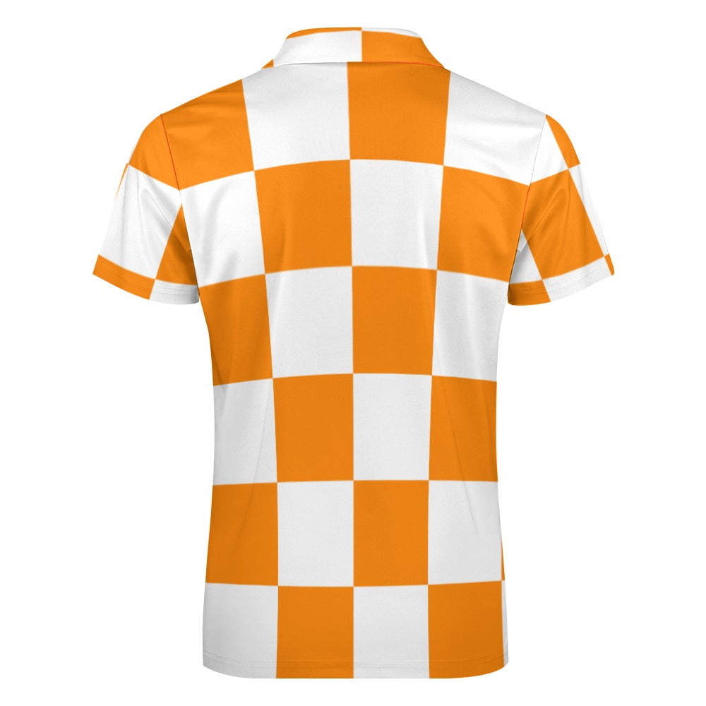 Large Checkerboard Short sleeve zipper polo shirt