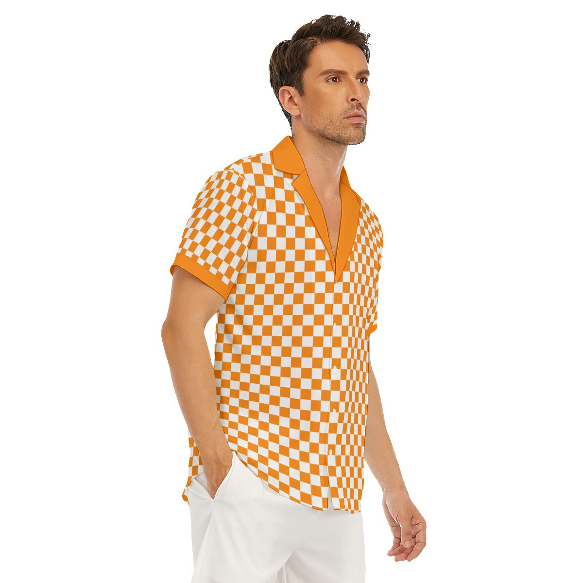 Checkerboard Men's Deep V-neck Short Sleeve Shirt