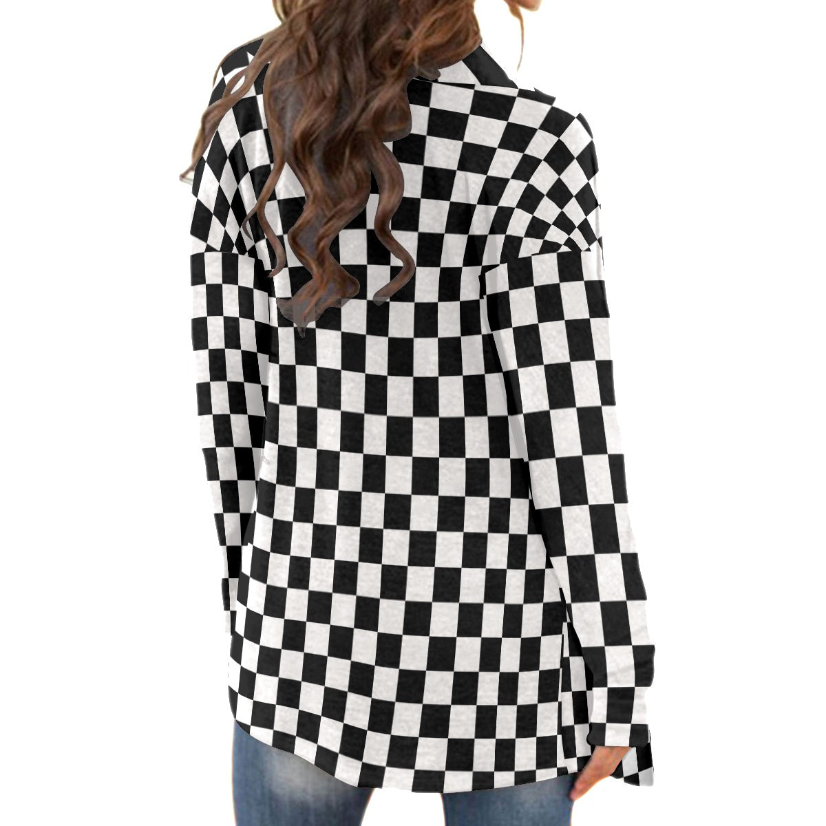 Checkerboard Women's Cardigan With Long Sleeve