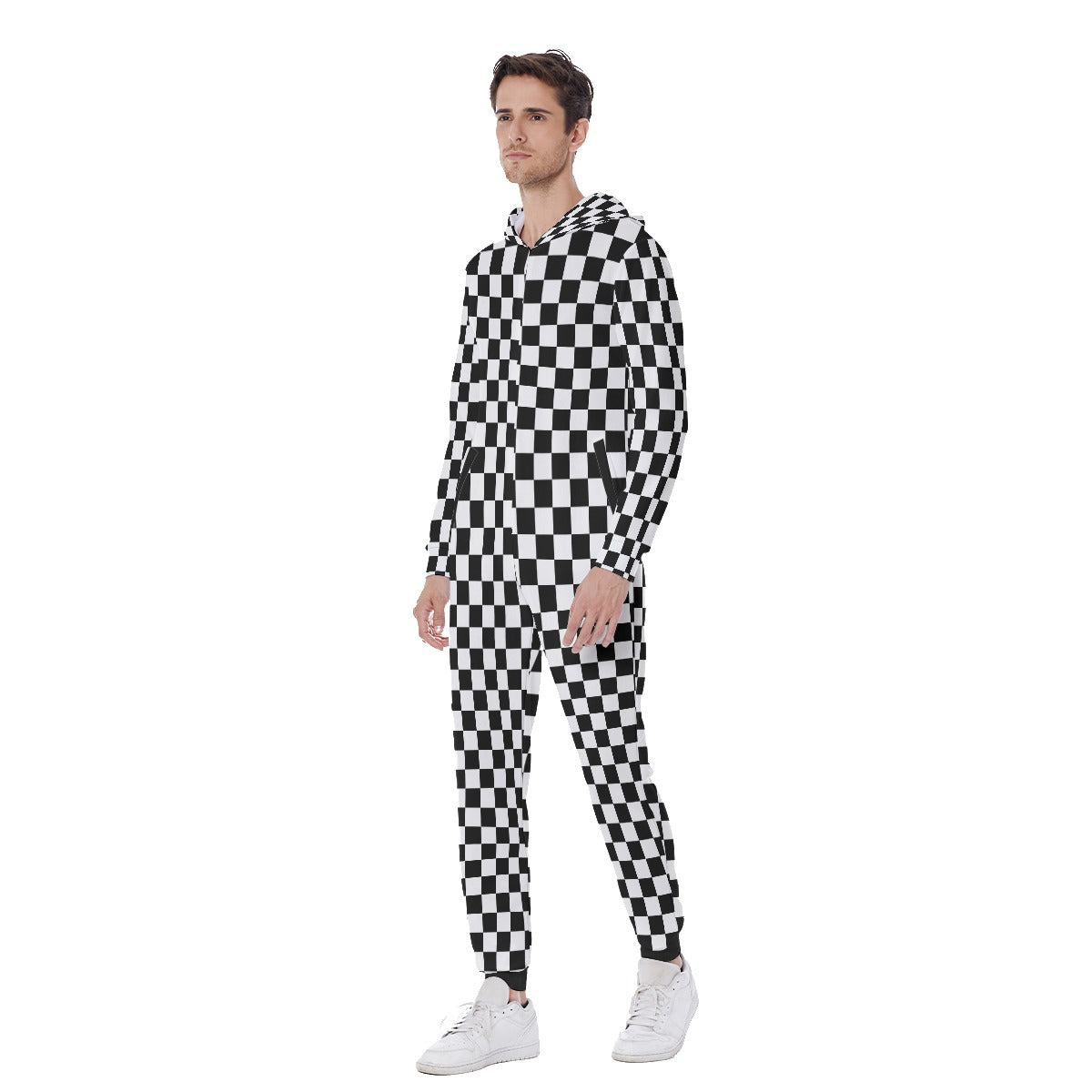Checkerboard Men's Hooded Jumpsuit