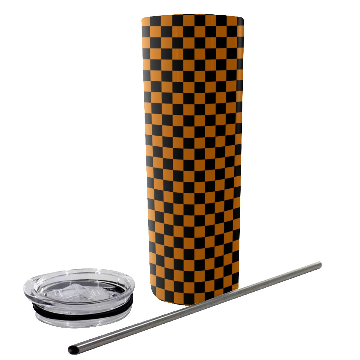 Checkerboard Glitter Tumbler With Stainless Steel Straw 20 oz