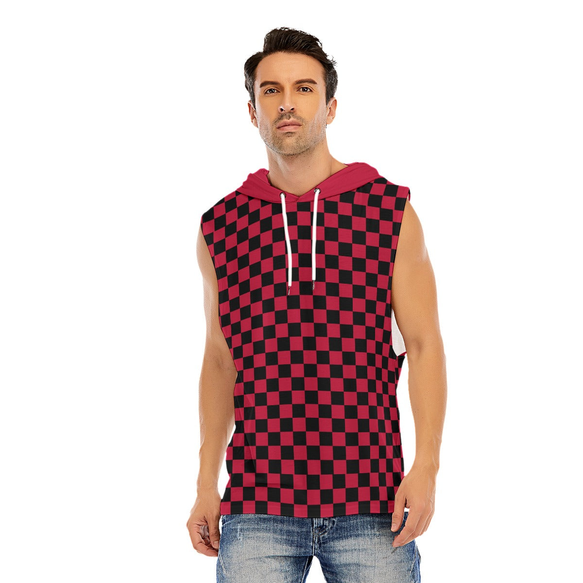 Checkerboard Men’s Sleeveless Pullover Hoodie