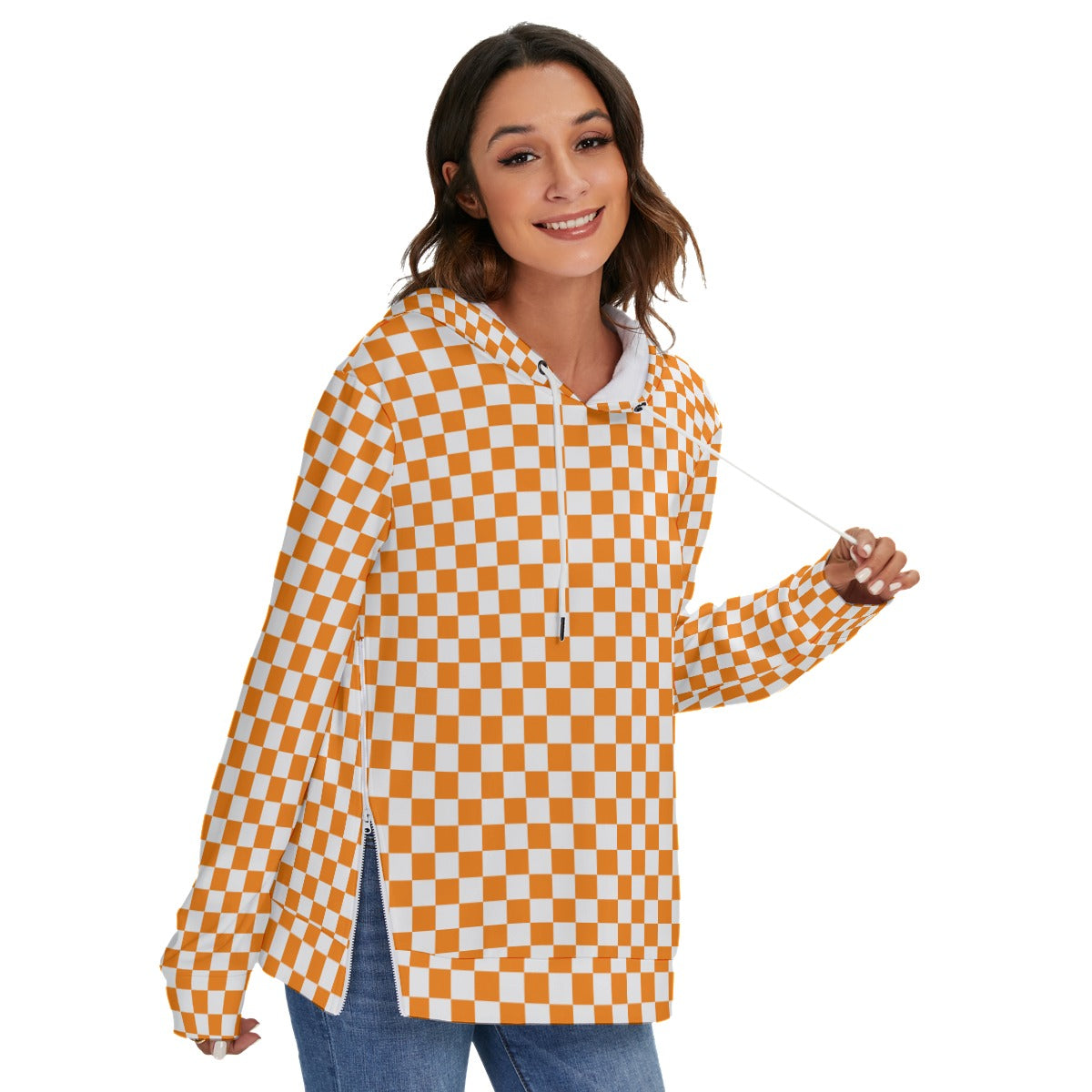 Checkerboard Heavy Fleece Zip-on-the-Side Hoodie
