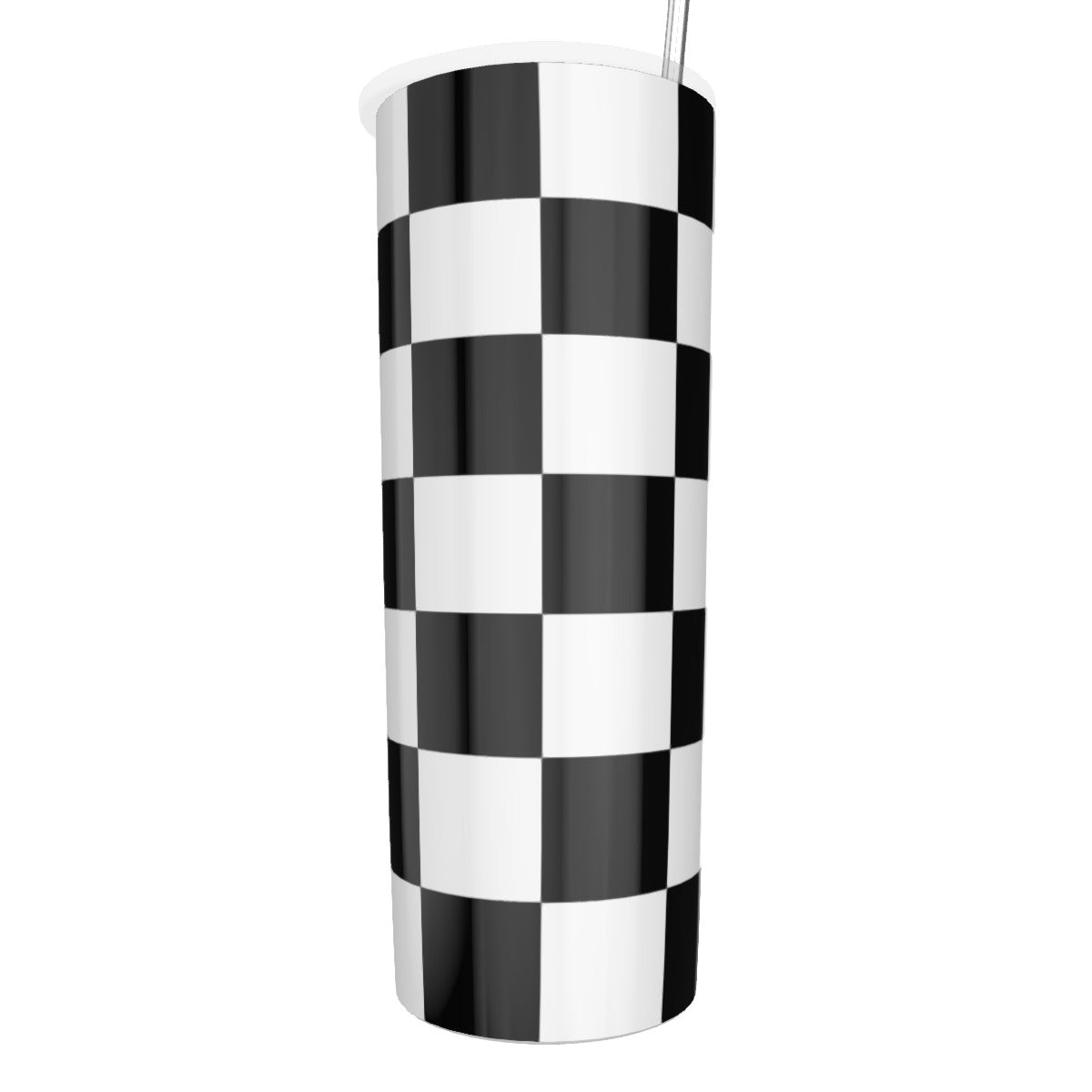 Checkerboard Glitter Tumbler With Stainless Steel Straw 20 oz