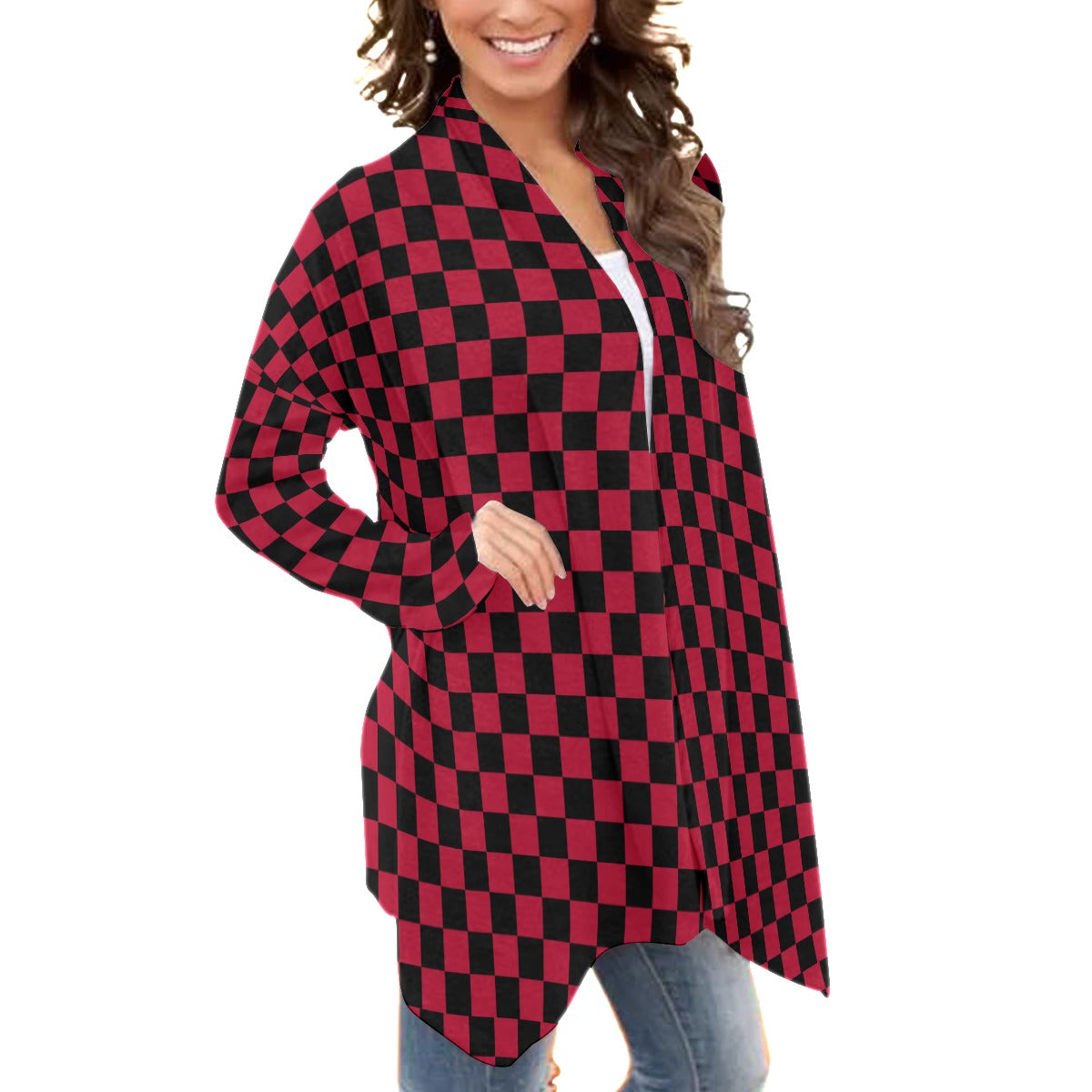 Checkerboard Women's Cardigan With Long Sleeve
