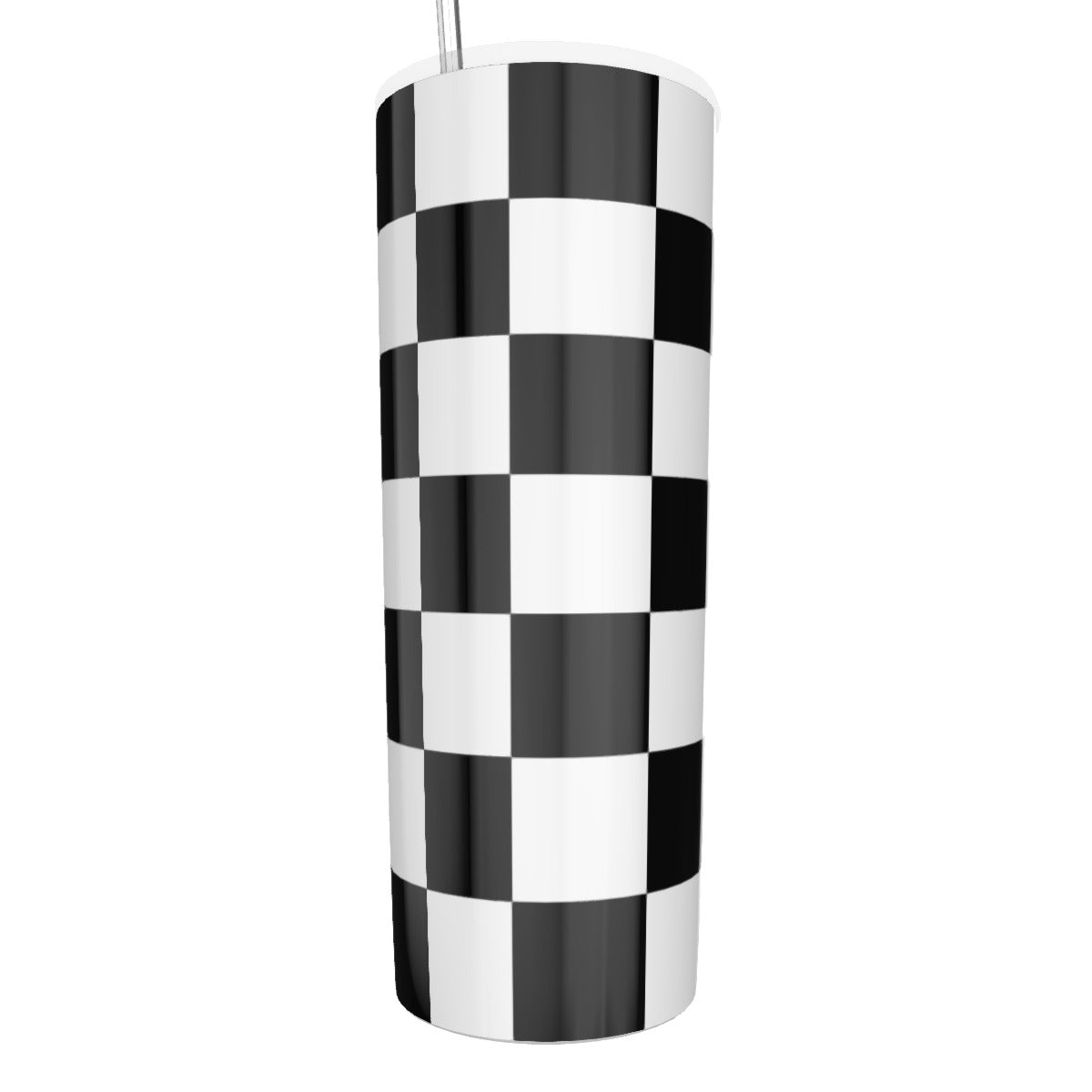 Checkerboard Glitter Tumbler With Stainless Steel Straw 20 oz