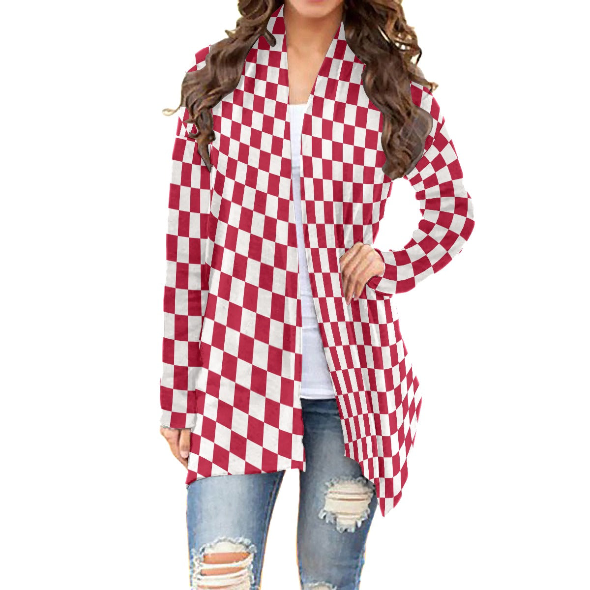 Checkerboard  Women's Cardigan With Long Sleeve
