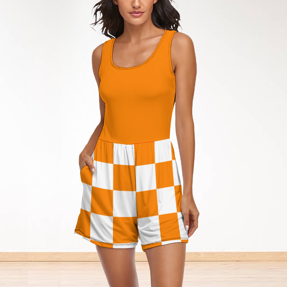 Checkerboard Women's Sleeveless Short Jumpsuit