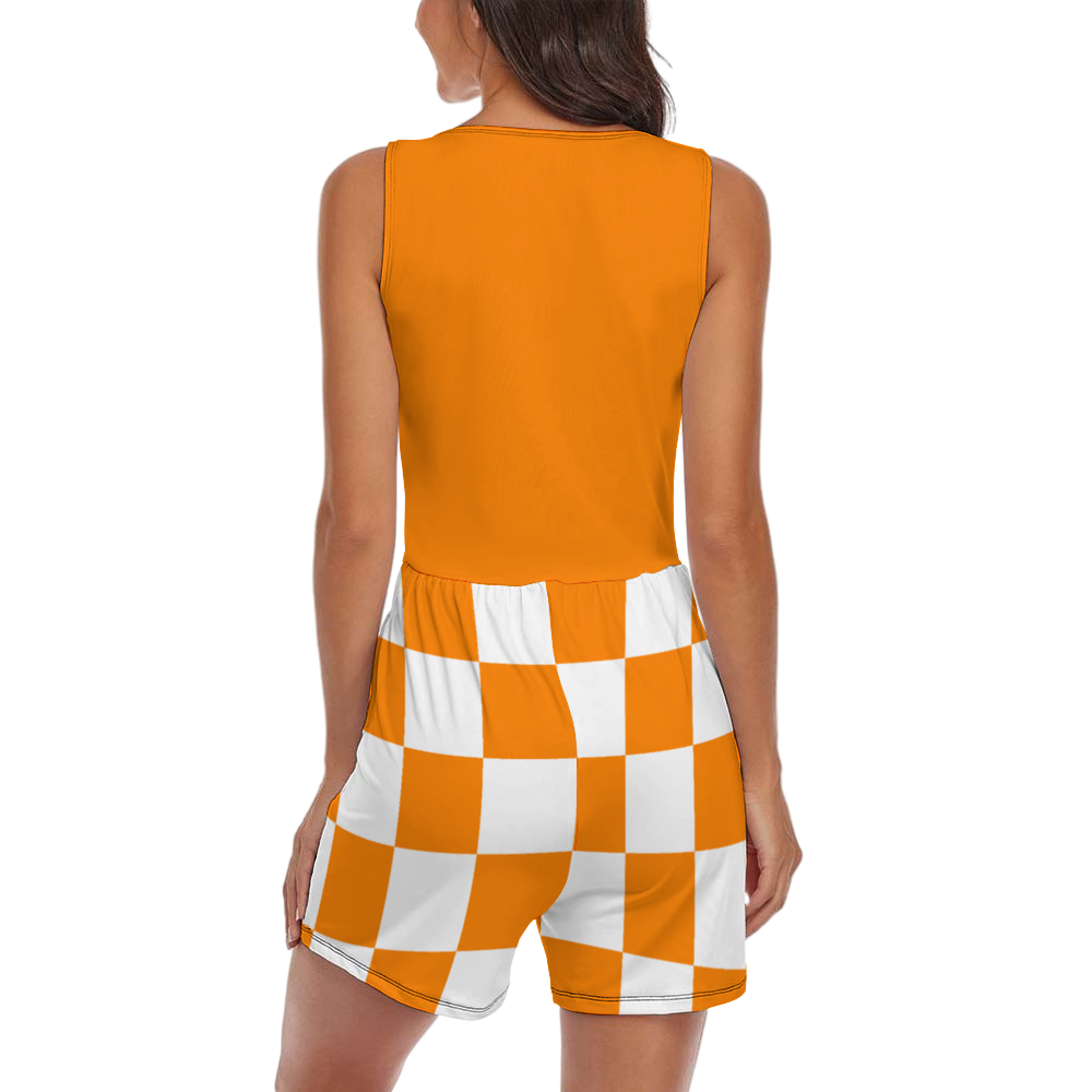 Checkerboard Women's Sleeveless Short Jumpsuit