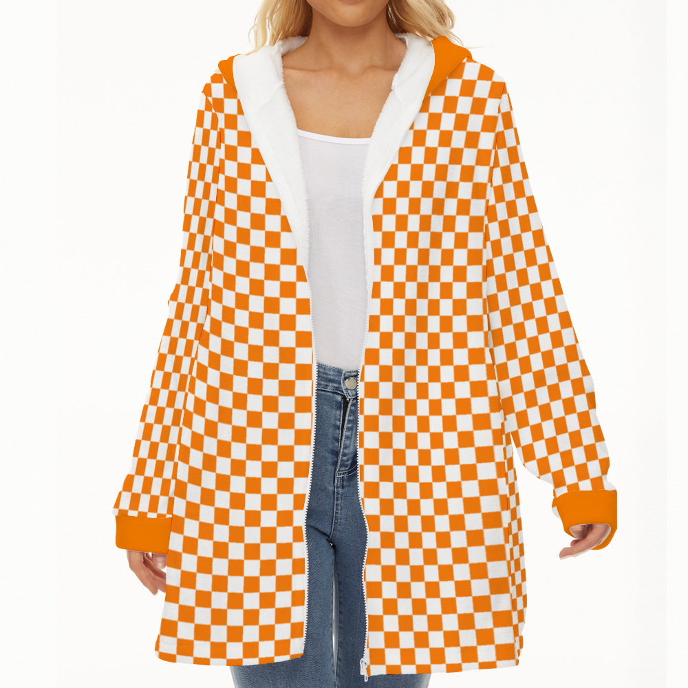 Checkerboard Ladies Long Plush Thicker Hoody Zipper hoodie jacket Flannel