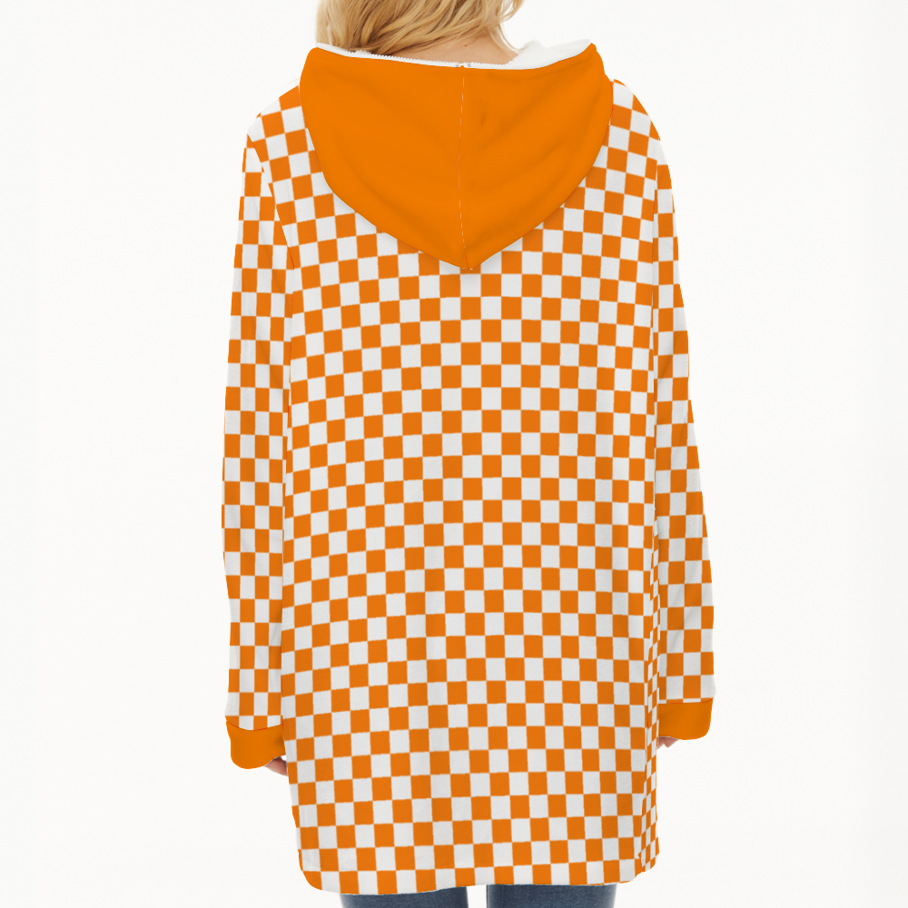 Checkerboard Ladies Long Plush Thicker Hoody Zipper hoodie jacket Flannel